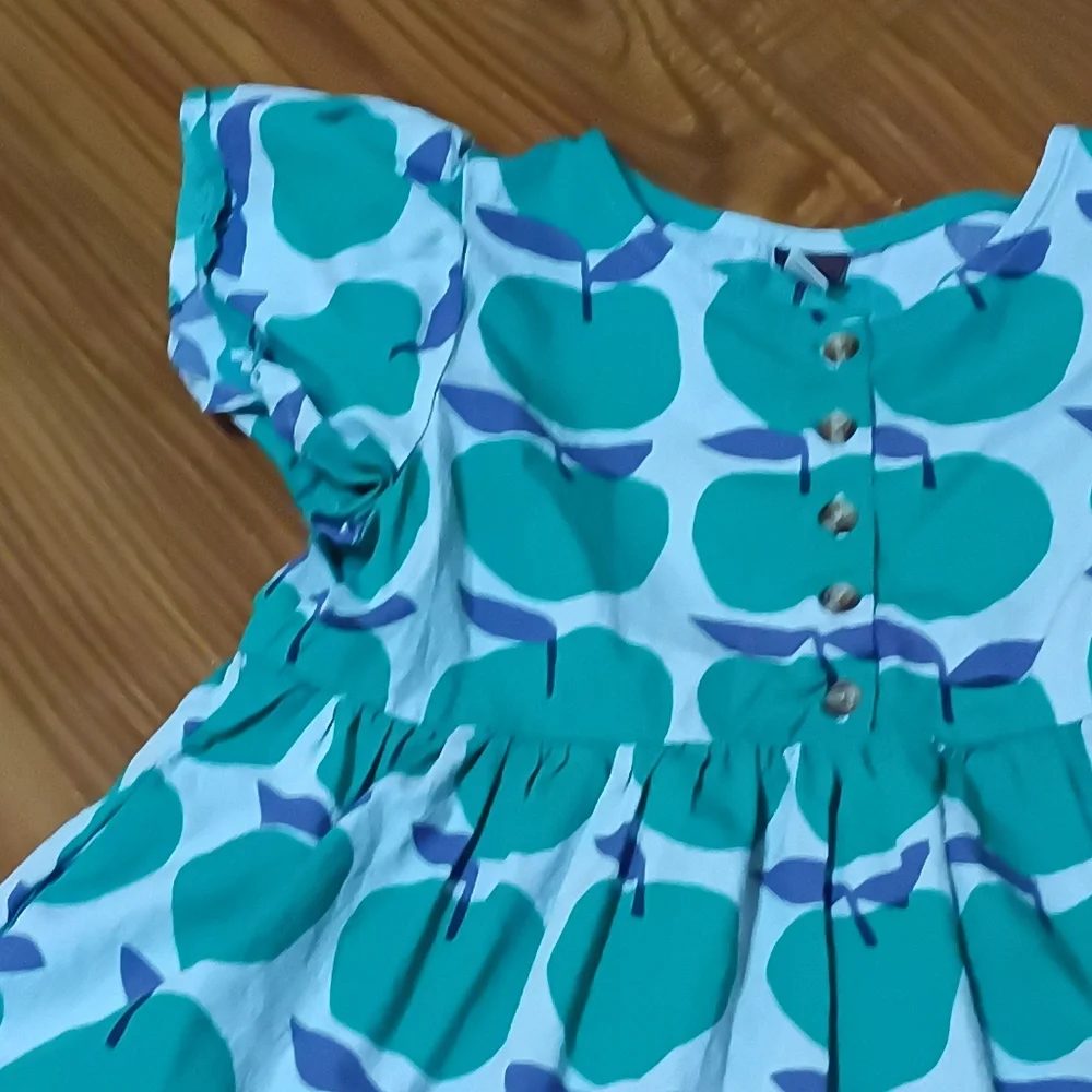 Tea Collection Girls Teal Green Graphic Apple Tiered Dress Size 6